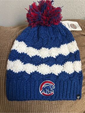 47 Women’s Chicago Cubs Blue White Knit Pom Beanie with Red Accents